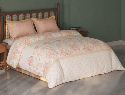 Spaces Tvara Light Blush Floral 100% Cotton Large Bedsheet with 2 Pillow Covers - 108 x 108 Inches