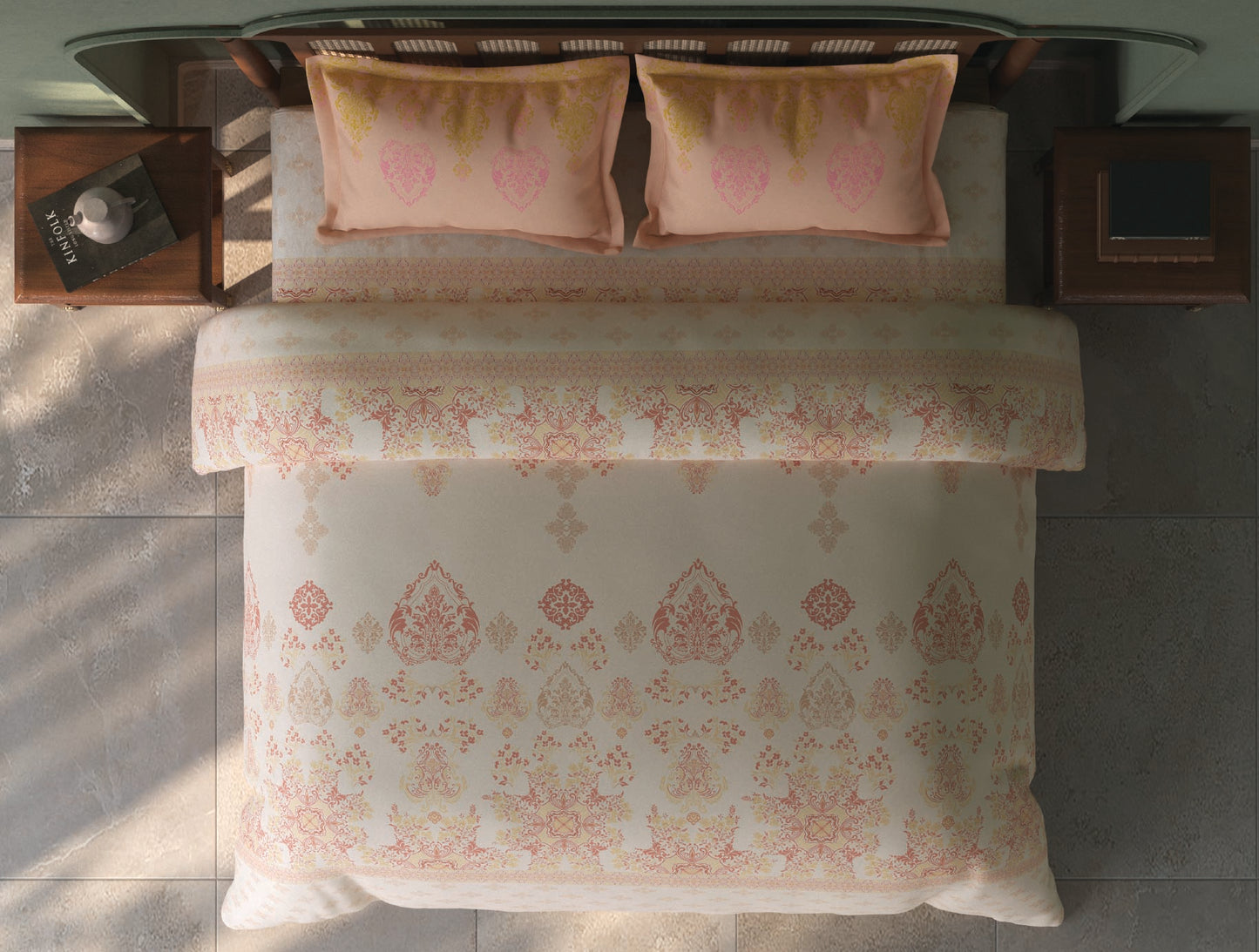 Spaces Tvara Light Blush Floral 100% Cotton Large Bedsheet with 2 Pillow Covers - 108 x 108 Inches