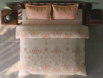 Spaces Tvara Light Blush Floral 100% Cotton Large Bedsheet with 2 Pillow Covers - 108 x 108 Inches