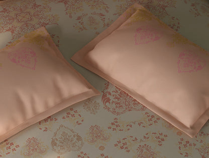 Spaces Tvara Light Blush Floral 100% Cotton Large Bedsheet with 2 Pillow Covers - 108 x 108 Inches