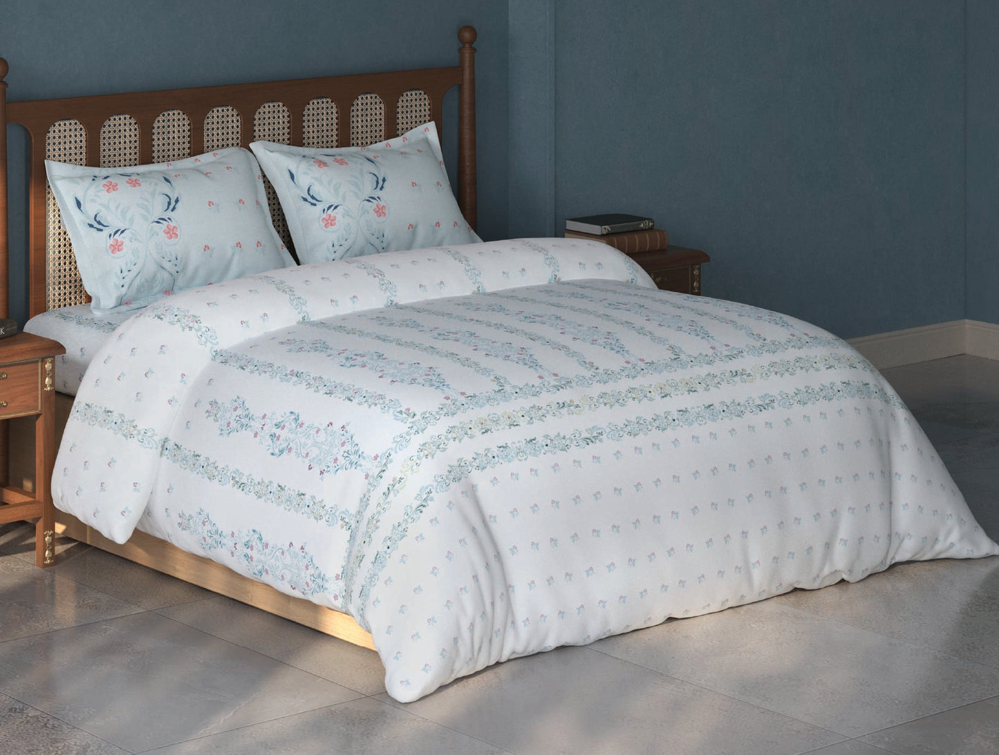 Spaces Tvara White Floral 100% Cotton Large Bedsheet with 2 Pillow Covers - 108 x 108 Inches