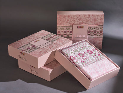 Spaces Tvara Light Pink Floral 100% Cotton Large Bedsheet with 2 Pillow Covers - 108 x 108 Inches