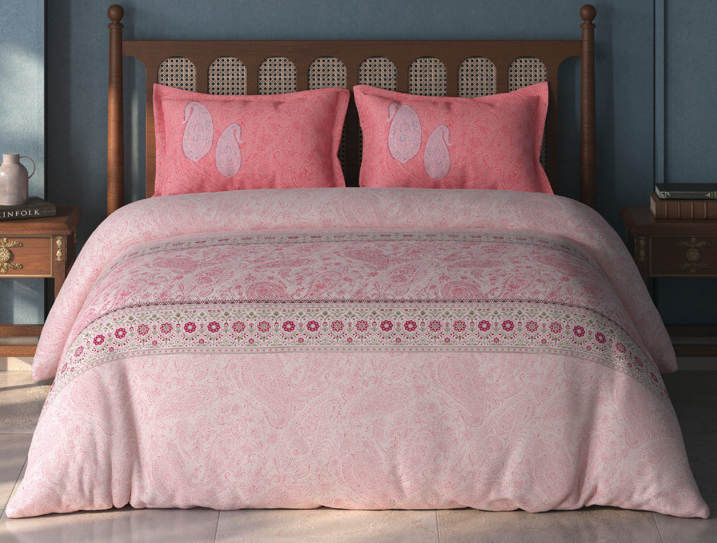 Spaces Tvara Light Pink Floral 100% Cotton Large Bedsheet with 2 Pillow Covers - 108 x 108 Inches