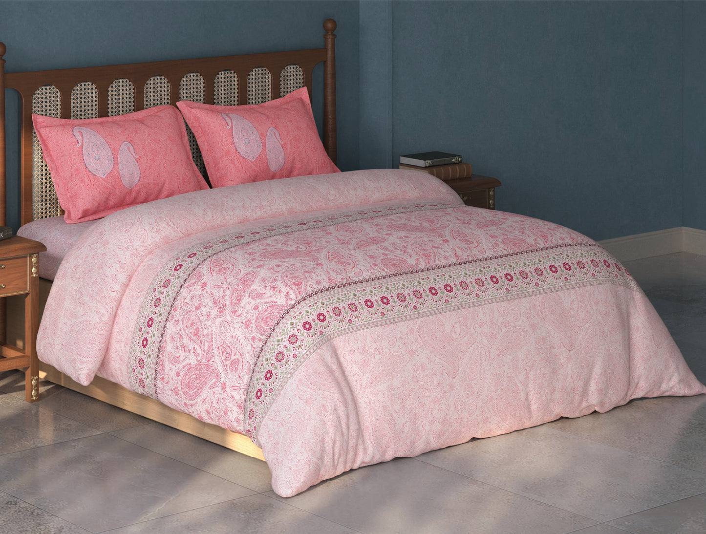 Spaces Tvara Light Pink Floral 100% Cotton Large Bedsheet with 2 Pillow Covers - 108 x 108 Inches