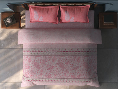 Spaces Tvara Light Pink Floral 100% Cotton Large Bedsheet with 2 Pillow Covers - 108 x 108 Inches