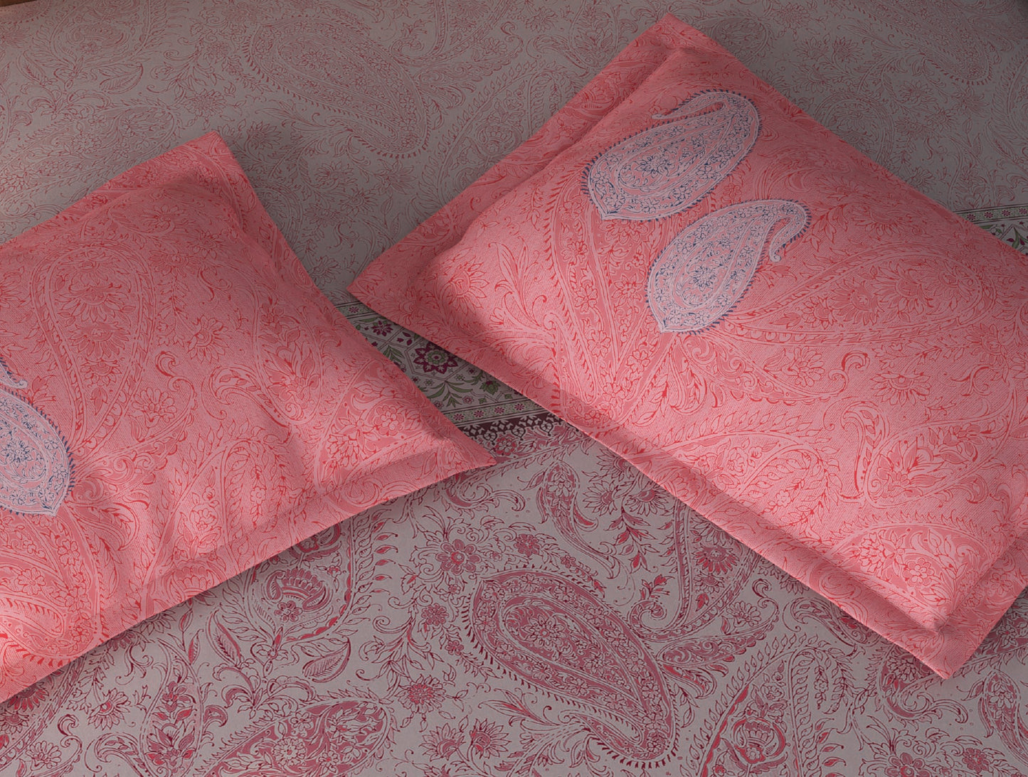 Spaces Tvara Light Pink Floral 100% Cotton Large Bedsheet with 2 Pillow Covers - 108 x 108 Inches