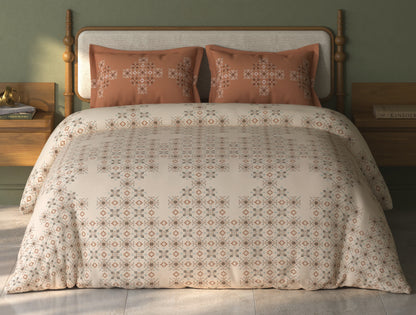 Spaces Aurum Beige Ornate PolyCotton Double Bedsheet with 2 Pillow Covers - 88 x 100 Inches