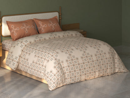 Spaces Aurum Beige Ornate PolyCotton Double Bedsheet with 2 Pillow Covers - 88 x 100 Inches