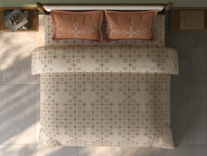 Spaces Aurum Beige Ornate PolyCotton Double Bedsheet with 2 Pillow Covers - 88 x 100 Inches