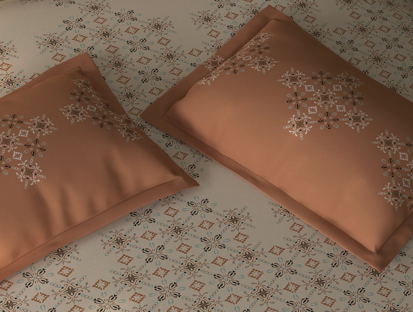 Spaces Aurum Beige Ornate PolyCotton Double Bedsheet with 2 Pillow Covers - 88 x 100 Inches