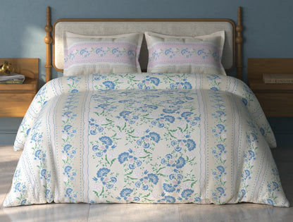 Spaces Aurum Cream Floral PolyCotton Double Bedsheet with 2 Pillow Covers - 88 x 100 Inches