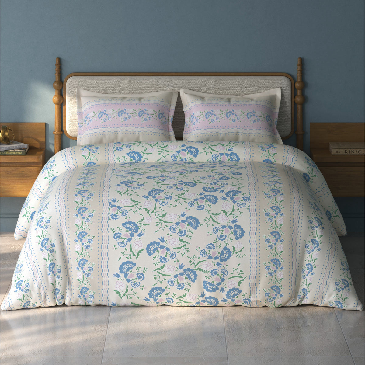 Spaces Aurum Marshmallow Floral PolyCotton Double Bedsheet with 2 Pillow Covers - 88 x 100 Inches