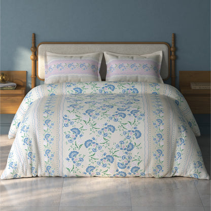Spaces Aurum Marshmallow Floral PolyCotton Double Bedsheet with 2 Pillow Covers - 88 x 100 Inches