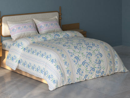 Spaces Aurum Cream Floral PolyCotton Double Bedsheet with 2 Pillow Covers - 88 x 100 Inches