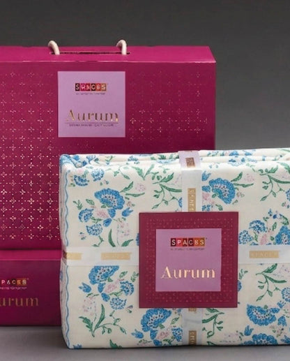 Spaces Aurum Marshmallow Floral PolyCotton Double Bedsheet with 2 Pillow Covers - 88 x 100 Inches