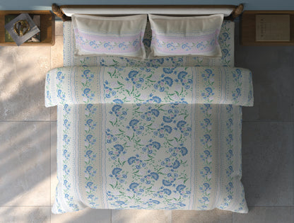 Spaces Aurum Cream Floral PolyCotton Double Bedsheet with 2 Pillow Covers - 88 x 100 Inches
