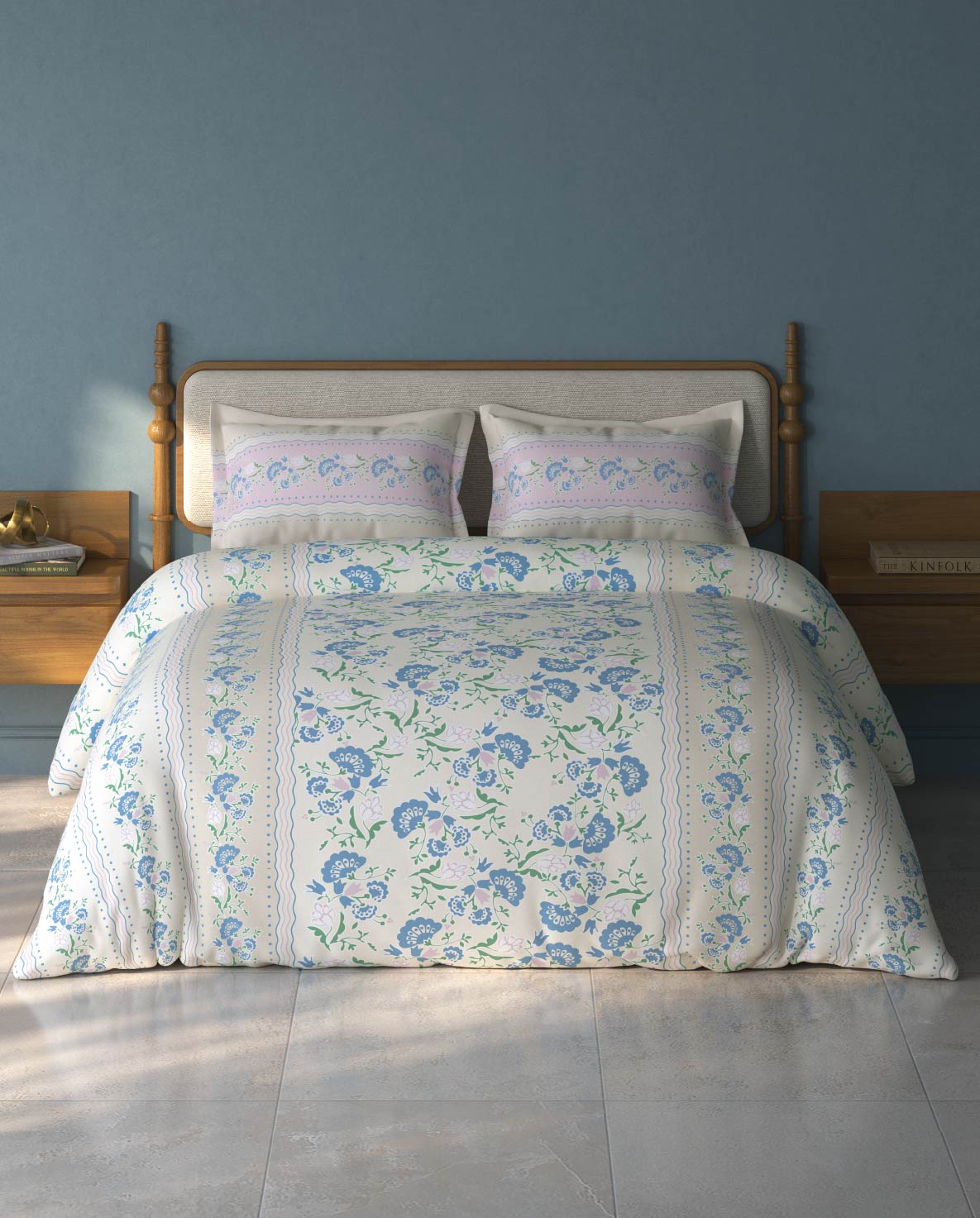 Spaces Aurum Marshmallow Floral PolyCotton Double Bedsheet with 2 Pillow Covers - 88 x 100 Inches