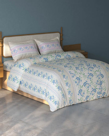 Spaces Aurum Marshmallow Floral PolyCotton Double Bedsheet with 2 Pillow Covers - 88 x 100 Inches
