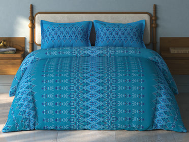 Spaces Aurum Aqua Ornate PolyCotton Double Bedsheet with 2 Pillow Covers - 88 x 100 Inches