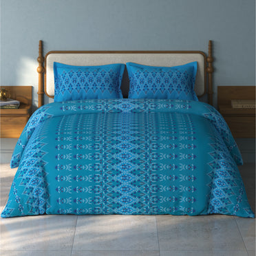Spaces Aurum Aqua Ornate PolyCotton Double Bedsheet with 2 Pillow Covers - 88 x 100 Inches