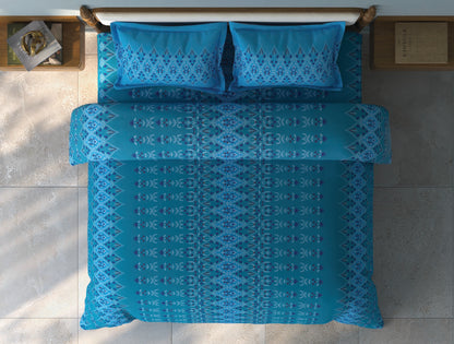Spaces Aurum Aqua Ornate PolyCotton Double Bedsheet with 2 Pillow Covers - 88 x 100 Inches