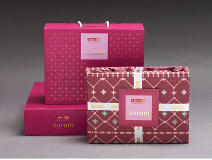 Spaces Aurum Dark Pink Geometric PolyCotton Double Bedsheet with 2 Pillow Covers - 88 x 100 Inches