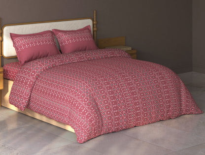 Spaces Aurum Dark Pink Geometric PolyCotton Double Bedsheet with 2 Pillow Covers - 88 x 100 Inches