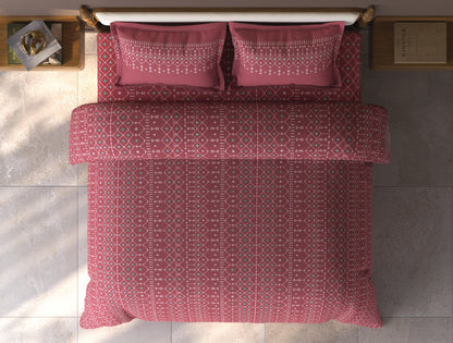 Spaces Aurum Dark Pink Geometric PolyCotton Double Bedsheet with 2 Pillow Covers - 88 x 100 Inches