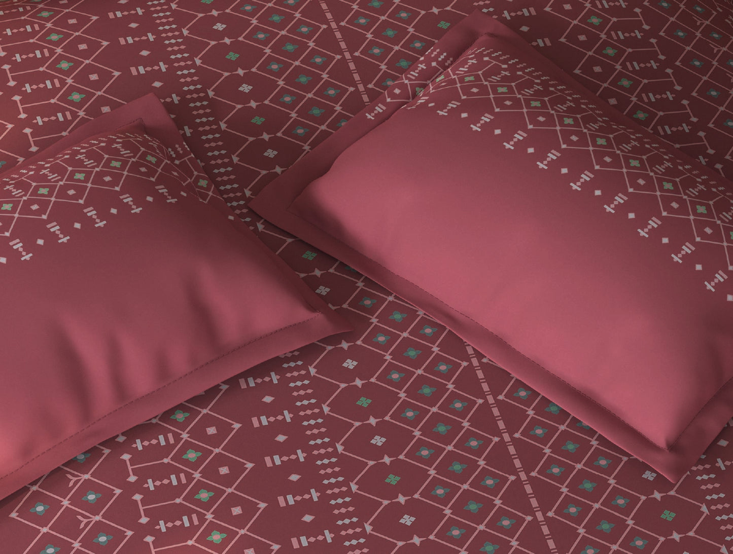 Spaces Aurum Dark Pink Geometric PolyCotton Double Bedsheet with 2 Pillow Covers - 88 x 100 Inches