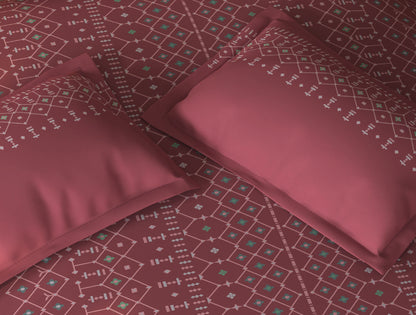 Spaces Aurum Dark Pink Geometric PolyCotton Double Bedsheet with 2 Pillow Covers - 88 x 100 Inches