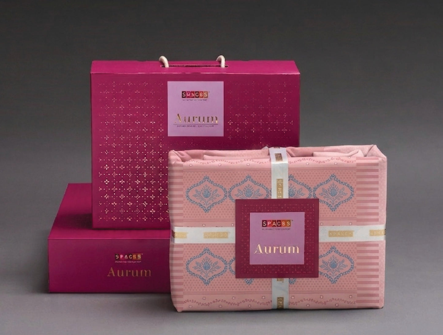 Spaces Aurum Light Pink Floral PolyCotton Double Bedsheet with 2 Pillow Covers - 88 x 100 Inches