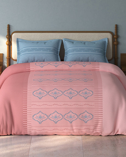 Spaces Aurum Light Pink Floral PolyCotton Double Bedsheet with 2 Pillow Covers - 88 x 100 Inches