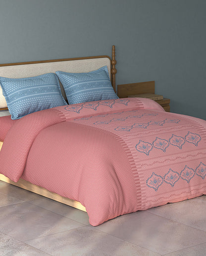 Spaces Aurum Light Pink Floral PolyCotton Double Bedsheet with 2 Pillow Covers - 88 x 100 Inches