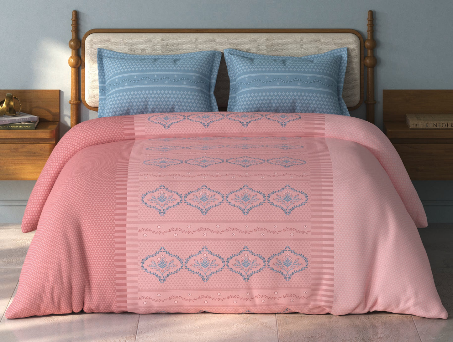 Spaces Aurum Light Pink Floral PolyCotton Double Bedsheet with 2 Pillow Covers - 88 x 100 Inches
