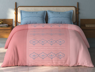 Spaces Aurum Light Pink Floral PolyCotton Double Bedsheet with 2 Pillow Covers - 88 x 100 Inches