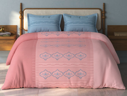 Spaces Aurum Light Pink Floral PolyCotton Double Bedsheet with 2 Pillow Covers - 88 x 100 Inches