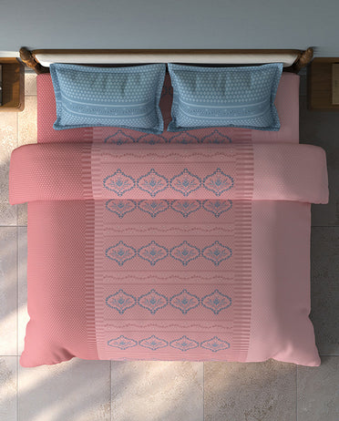 Spaces Aurum Light Pink Floral PolyCotton Double Bedsheet with 2 Pillow Covers - 88 x 100 Inches