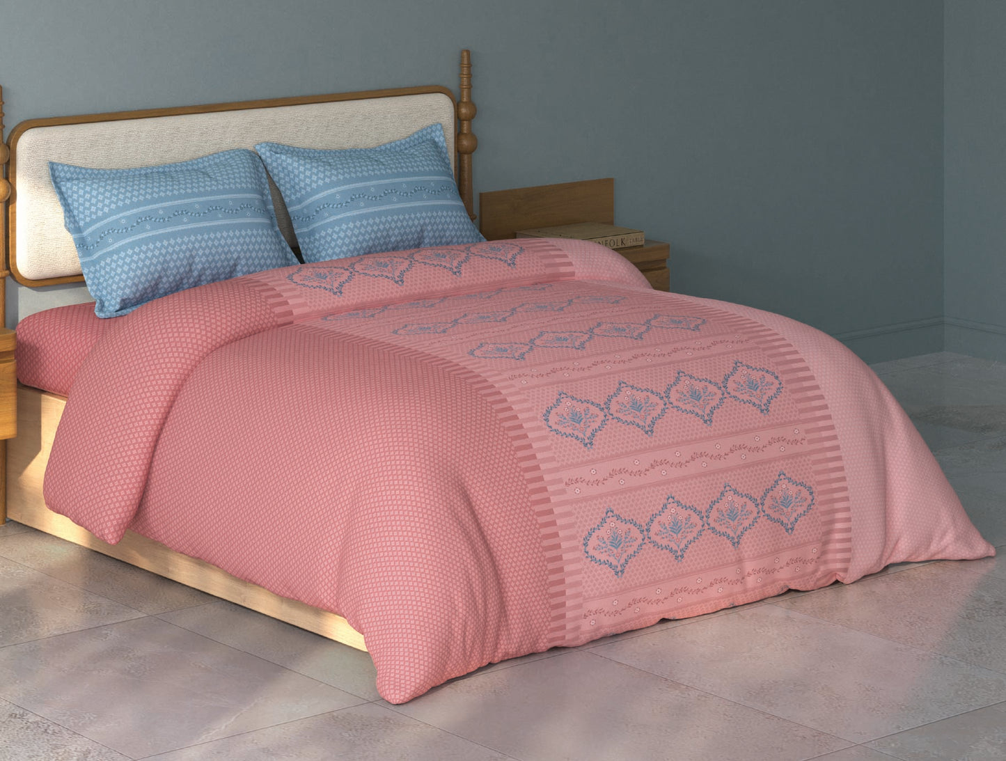 Spaces Aurum Light Pink Floral PolyCotton Double Bedsheet with 2 Pillow Covers - 88 x 100 Inches