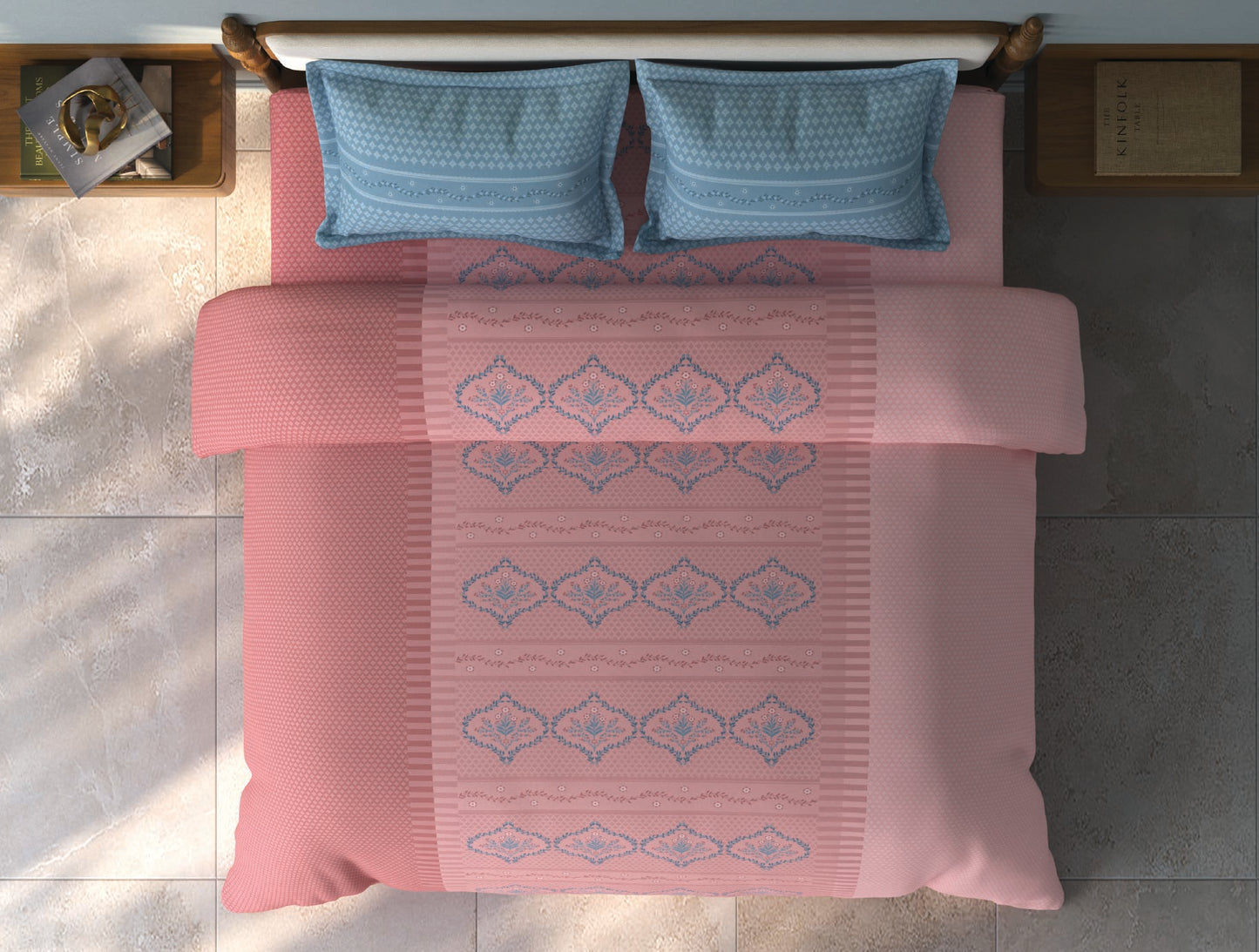 Spaces Aurum Light Pink Floral PolyCotton Double Bedsheet with 2 Pillow Covers - 88 x 100 Inches