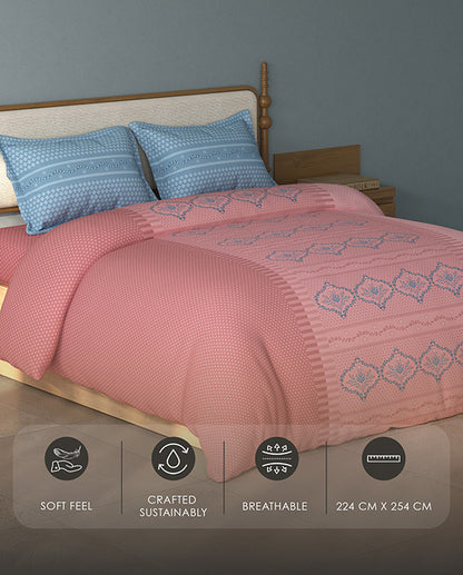 Spaces Aurum Light Pink Floral PolyCotton Double Bedsheet with 2 Pillow Covers - 88 x 100 Inches