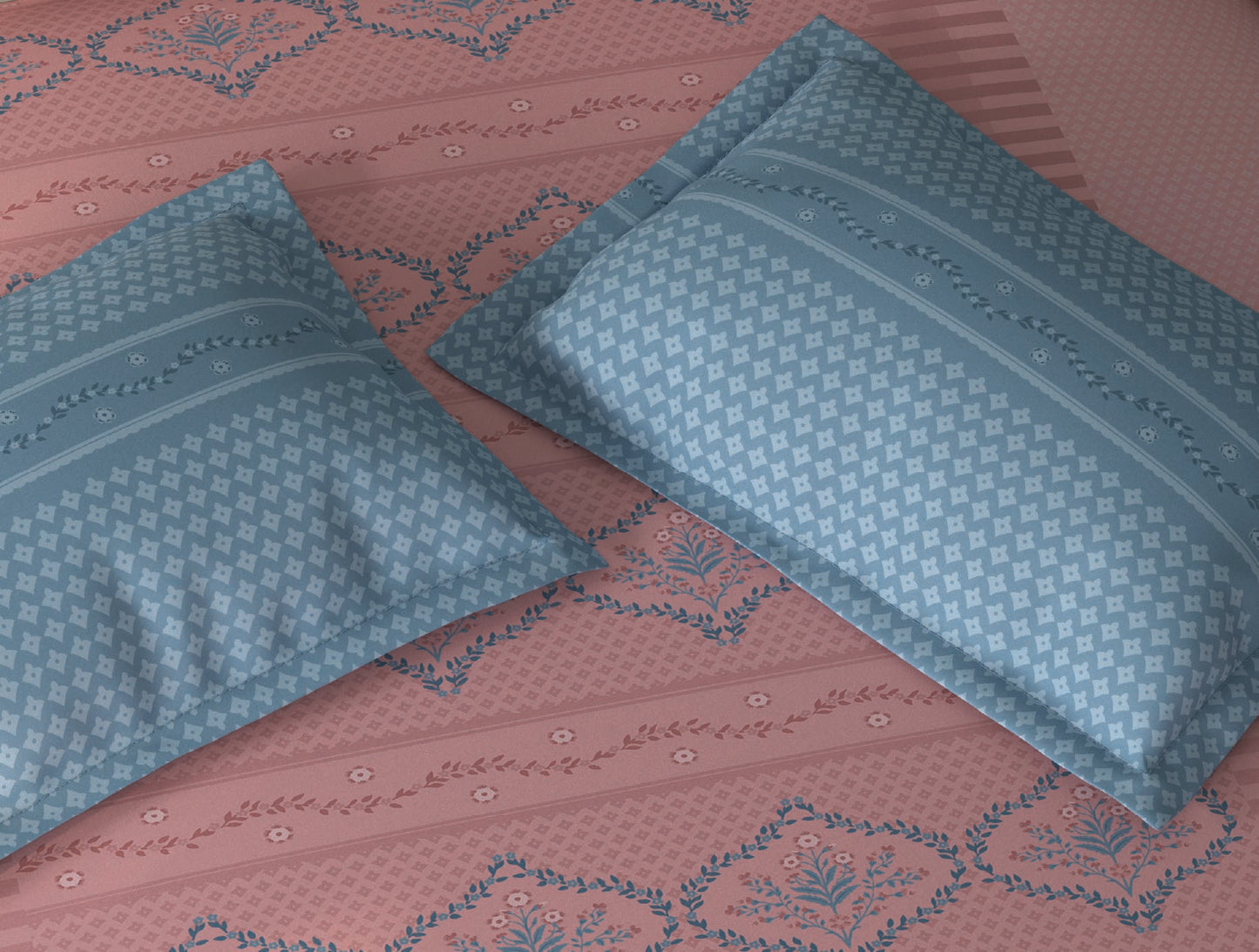 Spaces Aurum Light Pink Floral PolyCotton Double Bedsheet with 2 Pillow Covers - 88 x 100 Inches
