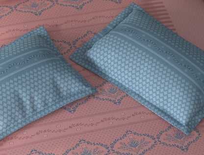 Spaces Aurum Light Pink Floral PolyCotton Double Bedsheet with 2 Pillow Covers - 88 x 100 Inches