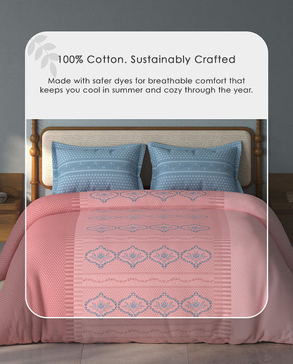 Spaces Aurum Light Pink Floral PolyCotton Double Bedsheet with 2 Pillow Covers - 88 x 100 Inches