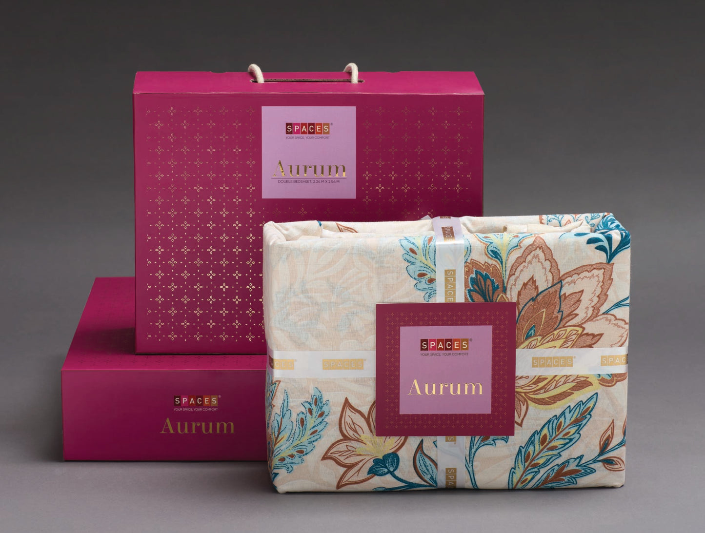 Spaces Aurum Light Peach Floral PolyCotton Double Bedsheet with 2 Pillow Covers - 88 x 100 Inches