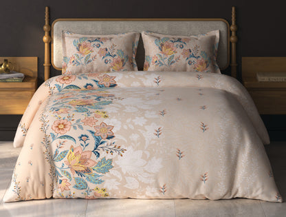 Spaces Aurum Light Peach Floral PolyCotton Double Bedsheet with 2 Pillow Covers - 88 x 100 Inches