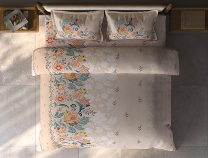 Spaces Aurum Light Peach Floral PolyCotton Double Bedsheet with 2 Pillow Covers - 88 x 100 Inches