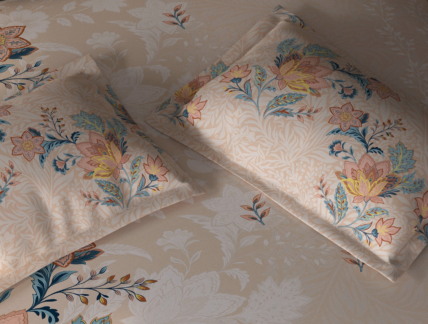 Spaces Aurum Light Peach Floral PolyCotton Double Bedsheet with 2 Pillow Covers - 88 x 100 Inches