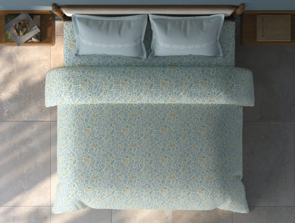 Spaces Aurum Cream Floral PolyCotton Double Bedsheet with 2 Pillow Covers - 88 x 100 Inches