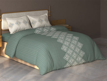 Spaces Aurum Light Green Ornate PolyCotton Double Bedsheet with 2 Pillow Covers - 88 x 100 Inches