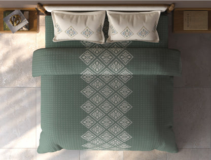 Spaces Aurum Light Green Ornate PolyCotton Double Bedsheet with 2 Pillow Covers - 88 x 100 Inches